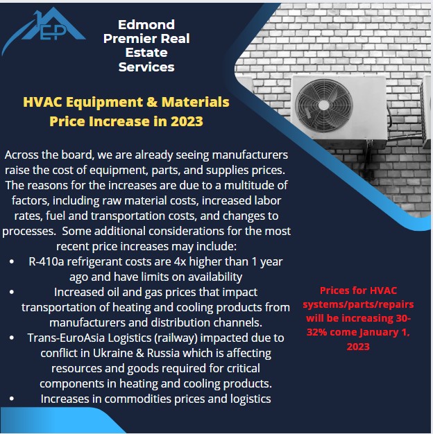 HVAC Material, Parts & Replacement Price Increase Jan 1, 2023